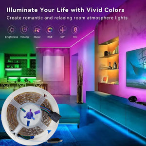 Tira de luces LED RGB con WIFI 5050, control por aplicación Bluetooth, diodo LED flexible, decoración para fiestas